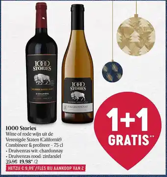 Delhaize 1000 stories wiite of rode wijn uit de verenigde staten aanbieding