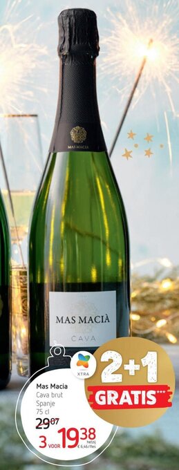 Spar Colruyt Mas Macia cava brut spanje 75cl 2+1 gratis aanbieding