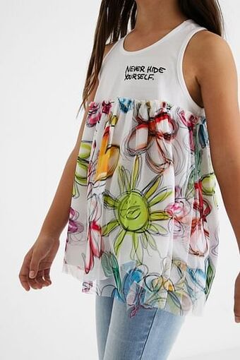 Desigual Singlet van twee stoffen - white- 3/4 aanbieding