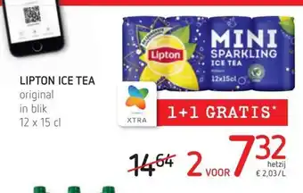 Spar Colruyt Lipton ice tea original in blik 12x15cl 1+1gratis aanbieding