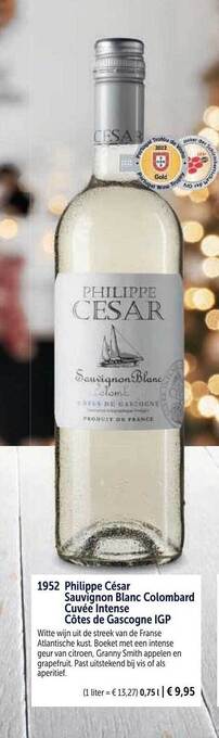 Philippe césar sauvignon blanc colombard cuvée intense côtes de gascogne igp