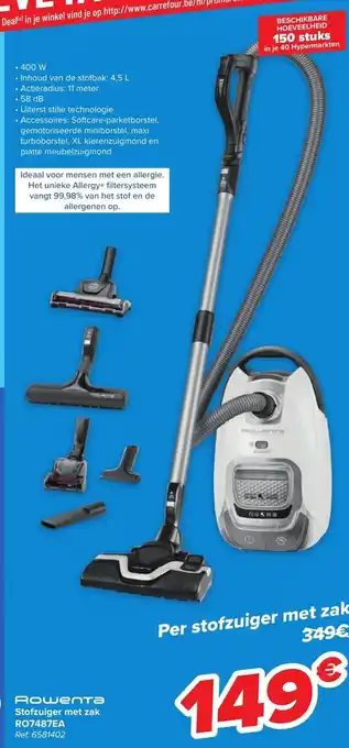 Carrefour Rowenta stofzuiger met zak RO7487EA Ref. 6581402 aanbieding