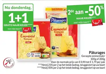 Intermarché Paturages geraspte emmentaler 1+1 gratis aanbieding