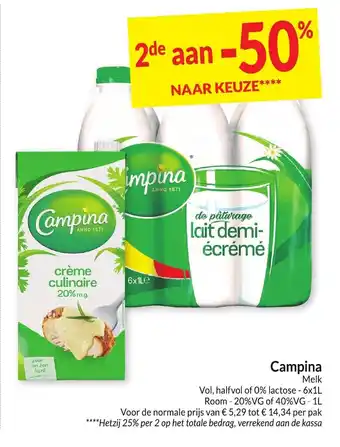 Intermarché Campina melk 6x1L aanbieding