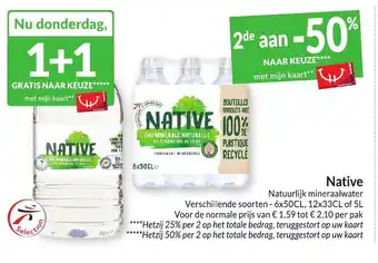 Intermarché Native natuurlijk mineraalwater 1+1 gratis aanbieding