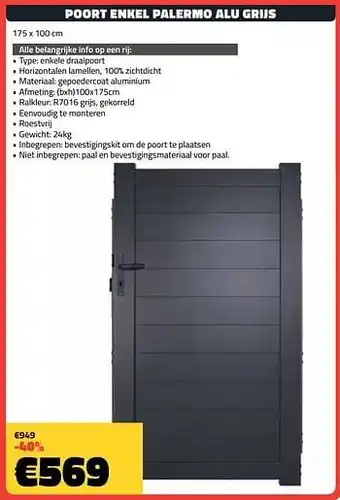 Poort enkel palermo alu grijs