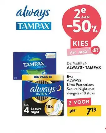 Always - tampax always ultra protections secure night met vleugels