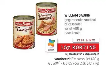 Spar Colruyt William saurin gegarneerde zuurkool of cassoulet 400 g aanbieding