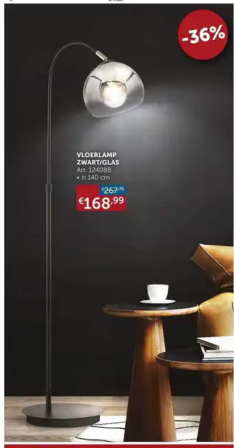 Zelfbouwmarkt Vloerlamp zwart-glas aanbieding