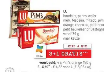 Spar Colruyt Lu boudoirs, penny wafer melk, madeira, mikado, pim's aanbieding