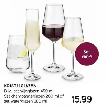 Xenos Kristal Glazen set wijnglazen 450ml /set champagneglazen 200ml of set waterglazen 380ml aanbieding