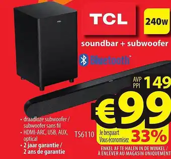 ElectroStock Tcl soundbar + subwoofer aanbieding