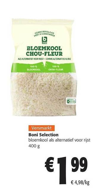 Colruyt Boni selection bloemkool als alternatief voor rijst aanbieding