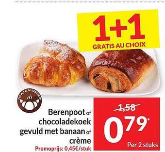 Intermarché Berenpoot of chocoladekoek gevuld met banaan of crème aanbieding