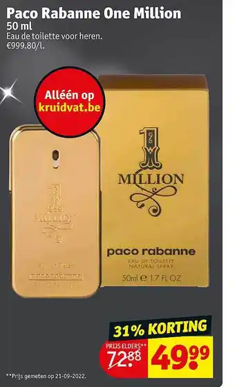 Kruidvat Paco rabanne one million eau de toilette voor heren aanbieding
