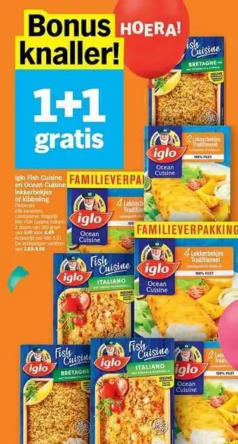 Albert Heijn Iglo fish cuisine en ocean cuisine lekkerbekjes of kibbeling aanbieding