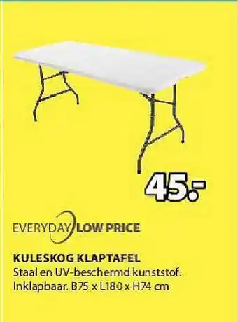 Jysk Everyday Low Price Kuleskog Klaptafel b75xl180xh74 cm aanbieding
