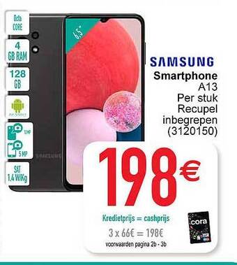 Cora Samsung smartphone a13 aanbieding