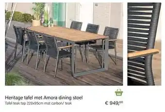 Heritage tafel teak top 220x95cm mat carbon- teak