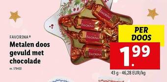 Lidl Favorina metalen doos gevuld met chocolade aanbieding