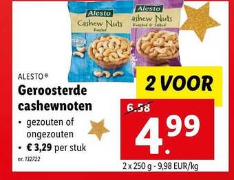 Lidl Alesto geroosterde cashewnoten aanbieding