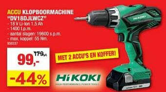Hikoki accu klopboormachine dv18djlwcz