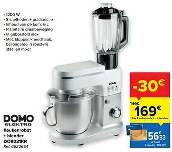 Carrefour Domo elektro keukenrobot + blender do9231kr aanbieding