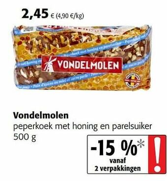 Colruyt Vondelmolen peperkoek met honing en parelsuiker aanbieding