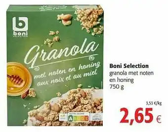 Colruyt Boni selection granola met noten en honing aanbieding