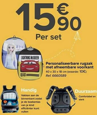 Carrefour Personaliseerbare rugzak met afneembare voorkant aanbieding