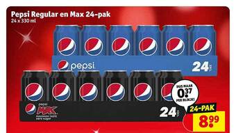 Kruidvat Pepsi regular en max 24-pak aanbieding