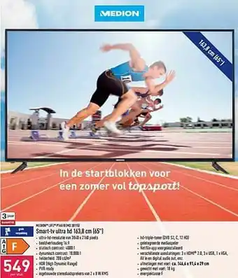 ALDI Medion life p16510 (md 30115) smart-tv ultra hd 163,8 cm 65`` aanbieding