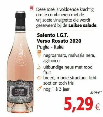 Colruyt Salento i.g.t. verso rosato 2020 puglia - italië aanbieding