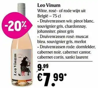 Delhaize Leo vinum witte rosé- of rode wijn uit belgië aanbieding