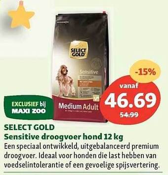 Maxi Zoo Select gold sensitive droogvoer hond 12 kg aanbieding