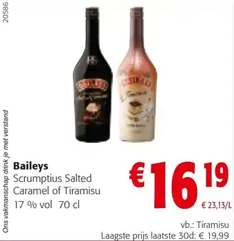 Colruyt Baileys Scrumptius Salted Caramel of Tiramisu 17% vol 70 cl aanbieding