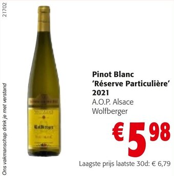 Colruyt Pinot Blanc Reserve Particuliere 2021 aanbieding