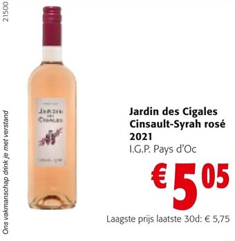 Colruyt Jardin des Cigales Cinsault-Syrah rose 2021 aanbieding
