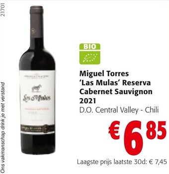 Colruyt Miguel Torres Las Mulas Reserva Cabernet Sauvignon 2021 aanbieding
