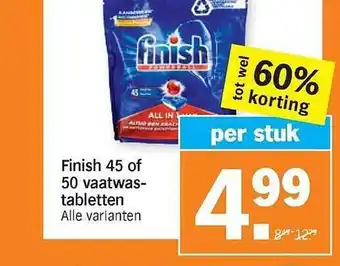 Albert Heijn Finish 45 Of 50 Vaatwastabletten aanbieding