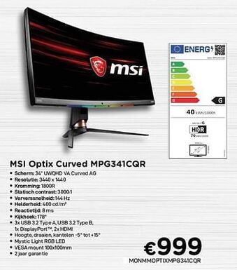 CompuDeals Msi optix curved mpg341cqr aanbieding