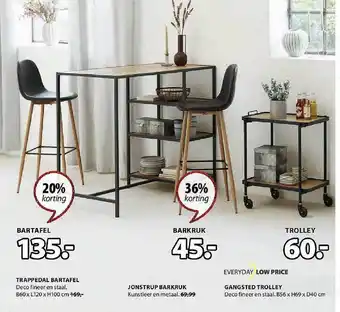 Jysk Bartafel, barkruk, trolley aanbieding