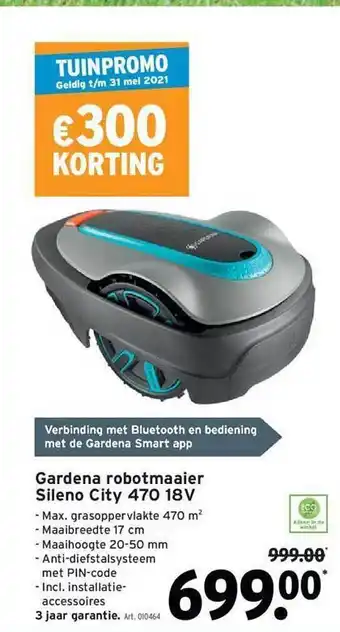 GAMMA Gardena Robotmaaier Sileno City 470 18 V aanbieding