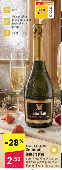 ALDI Hugues de beauclair schuimwijn brut prestige aanbieding