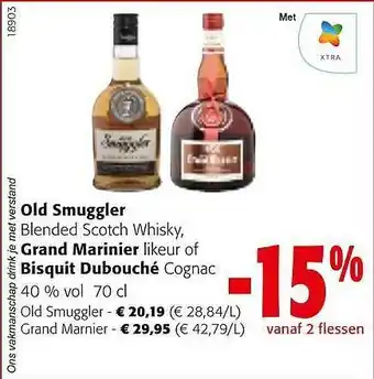 Colruyt Old smuggler blended scotch whisky, grand marinier likeur of bisquit dubouché cognac 40% vol aanbieding