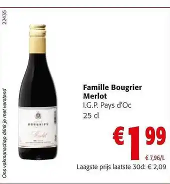 Colruyt Famille bougrier merlot i.g.p. pays d'oc aanbieding