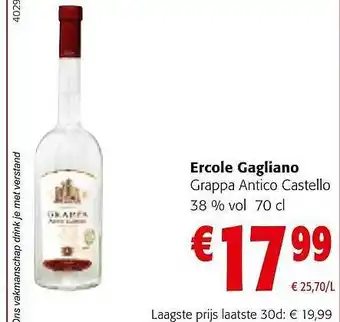 Colruyt Ercole gagliano grappa antico castello 38% vol aanbieding