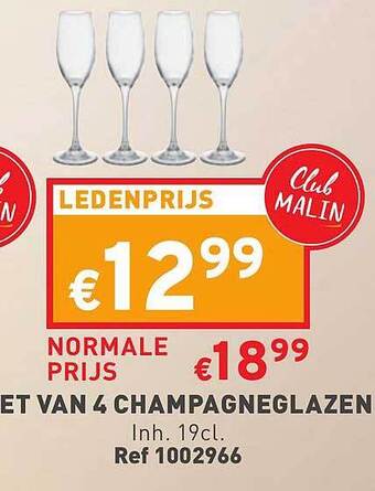 Set van 4 champagneglazen