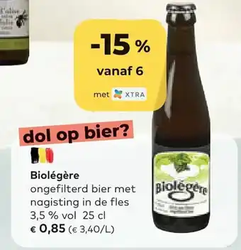 Biolegere ongefilterd bier met nagisting in de fles 3,5% vol 25 cl