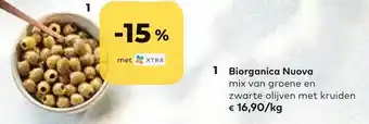 Biorganica nuova mix van groene een zwarte olijven met kruiden